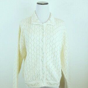 PERUVIAN CONNECTION 100% ALPACA cream embroiderd floral CARDIGAN SWEATER M